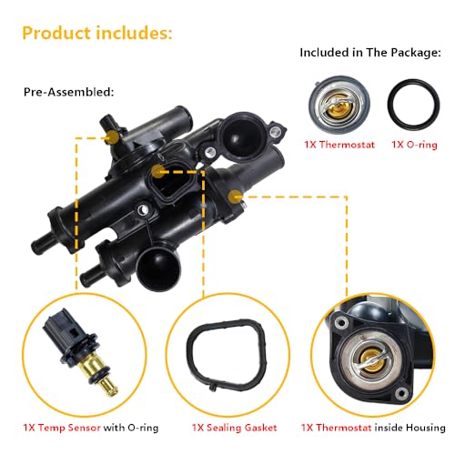 68003582AB Engine Coolant Thermostat Housing Assembly | Fit for Chrysler 200 Sebring, Dodge Avenger Caliber Journey 09-20, Jeep Compass Patriot 07-17 2.4L | OE# 902-319 - size: Plastic Housing
