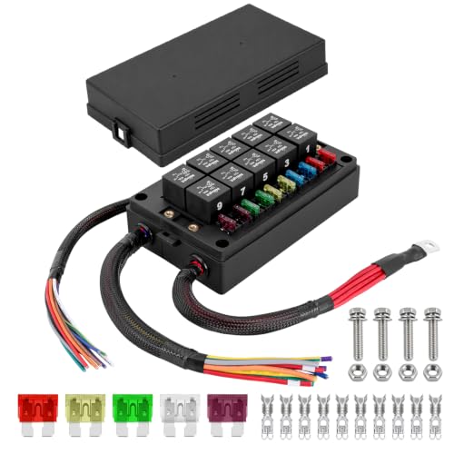 Nilight 12V Fuse Relay Box 10 Relays 4pin/5pin 40A 10 Fuses Pre-Wired Block - color: Pre-Wired Box 10 Relay 10 Fuse