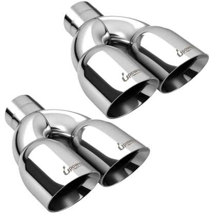 Upower Pack of 2 Dual Exhaust Tip Tailpipe 2.5 Inch Inlet 3.5" Outlet 9.5" Length Polished Stainless Exhaust Tip for Car Truck (Double Wall Weld-On Angle Cut Design)
