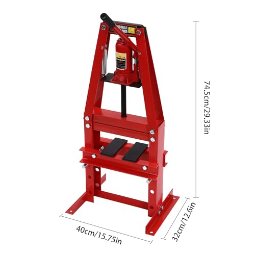 Hydraulic Power Units, 6-Ton Benchtop Hydraulic A-Frame Shop Press with Press Plates, Hydraulic 6 Ton Garage Floor Adjustable Shop Press with Plates, Hydraulic Press, Red, Hydraulic Shop Press