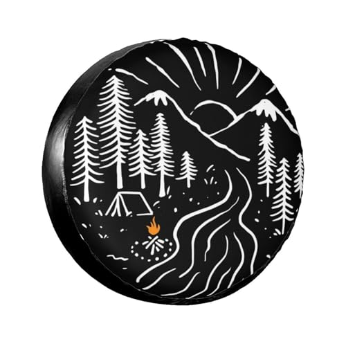 Campsite Sunset Mountain River Spare Tire Cover Universal Weatherproof Wheel Tire Covers UV Sun Protection Wheel Tire Protector Waterproof Tyre Covers for Trailer RV SUV Off-Road Truck Camping 15 Inch - color: Mountain River1, size: 15" for tire diameter