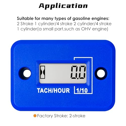 NInE-ROnG Tachometer Hour Meter, Inductive RPM Gauge for Gas Engines(2 Stroke)(Blue) - color: Blue