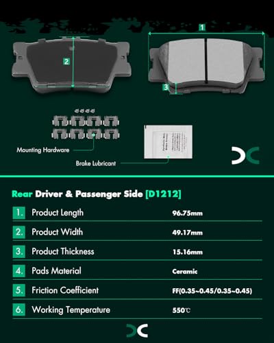 Ceramic Brake Pads Kits SCITOO 8pcs Front Rear For Toyota For Camry 2007-17 - size: Front D1293 & Rear D1212