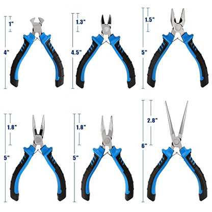 COMOWARE 6-Piece Mini Pliers Set, Multi-Function Precision Tools with Needle, Bent & Cutting Tips for Electronics, DIY & Crafting - color: Blue