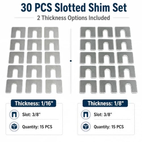 30Pcs Auto Body Alignment Shims Kit – 1/16 Inch and 1/8 Inch Thick Fender Shims with 3/8 Inch Slot – Universal Automotive Alignment Spacers for Car Truck SUV Body Panel Door Hood Gap Adjustment