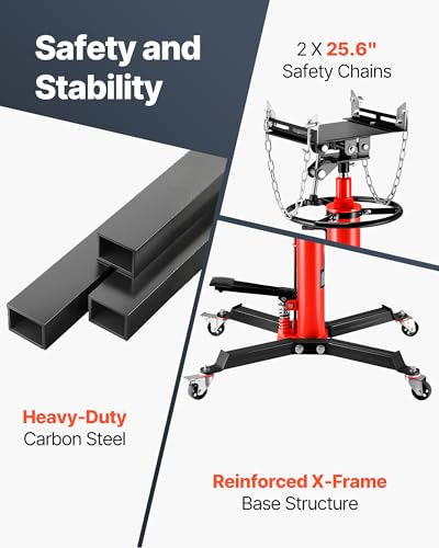 VEVOR 1/2Ton/1100lbs Capacity Hydraulic Transmission Jack, Car & Truck Compatible, 33.5-67 Inch Lift Range, 2-Stage Jack Stand with Foot Pedal, 360 Swivel Wheel, Red - style: Transmission Jack 1100lbs