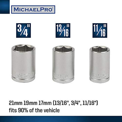 MichaelPro Click Torque Wrench - 2in1 with Lug Wrench 1/2 Inch Dr with 3 Sockets (11/16", 3/4", 13/16" / 17-19-21 mm) with Precise Micro Adjustment for Automotive and Changing Tires | MP001002
