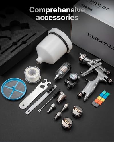 Tilswall Pinto GT HVLP Spray Gun Kit, Truth HVLP Plus Atomisation Paint Gun with 32cm+ Spray Width, All-Stainless Steel Flow Channel, 1.3/1.5/1.7mm Nozzles, Ideal for Automotive and Premium Coating