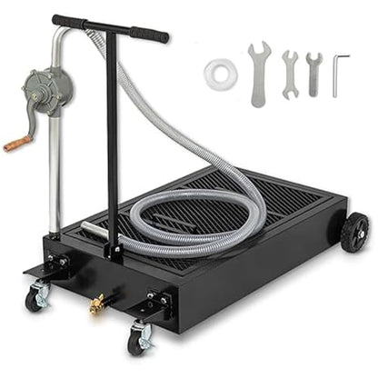 20 Gallon Low Profile Oil Drain Pan, Rolling Tank with Manual Pump, Black - color: Black, size: 20 gallon