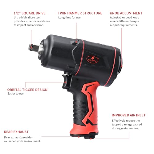 AEROPRO TOOLS 1/2-Inch Composite Air Impact Wrench Pneumatic Impact Wrench - style: 1220 ft-lbs | Lightweight Housing