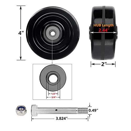 SY America 4"x2" Width 4 Pack Phenolic Wheel w/Rolling Bearing & Steel Bushing 1/2" Axle Diameter Casters Total Capacity 3600 lbs(4 inches Pack of 4) - size: 4" 4-pack [ 4 Wheel ]