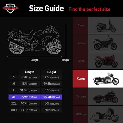 Ultimum Series Motorcycle Cover Waterproof All Weather Protection Universal Heavy Duty Night Reflector with Lock-Holes Compatible with Suzuki Harley Davidson Kawasaki Yamaha Honda Red XL - size: XL