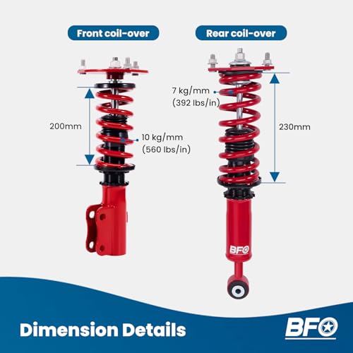 BFO Coilovers for Mitsubishi 3000GT FWD 1991-1999, for Dodge Stealth FWD 1991-1996, Height Adjustable Coilovers Suspension Kit, Preset Damping Shock Absorber Struts, Lowering Kit Red