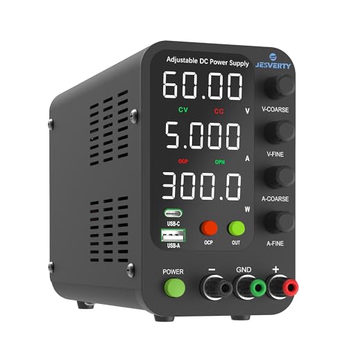 DC Power Supply Variable, 0-60V 0-5A Switching Bench Power Supply with 20W USB & Type-C Quick-Charge, Encoder Corase & Fine Adjustment Knob, Output Switch, 4-Digit LED Display - SPS-6005V - color: Upgraded, size: 60V 5A