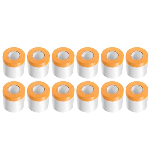 HARFINGTON 12 Rolls Pre-Taped Masking Film 15.7" x65.6ft Tape and Drape Painters Plastic Drop Cloth Film with Tape Plastic Sheeting for Automotive Painting Covering - color: Yellow, size: 15.7"x65.6ft