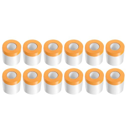 HARFINGTON 12 Rolls Pre-Taped Masking Film 15.7" x65.6ft Tape and Drape Painters Plastic Drop Cloth Film with Tape Plastic Sheeting for Automotive Painting Covering - color: Yellow, size: 15.7"x65.6ft