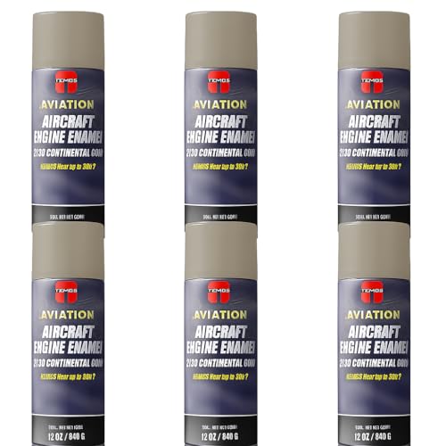 Tempo Aviation Aircraft Engine Enamel, A239 Continental Gold, Heat Resistant to 500°F, 12 oz Spray Cans, 6 Pack