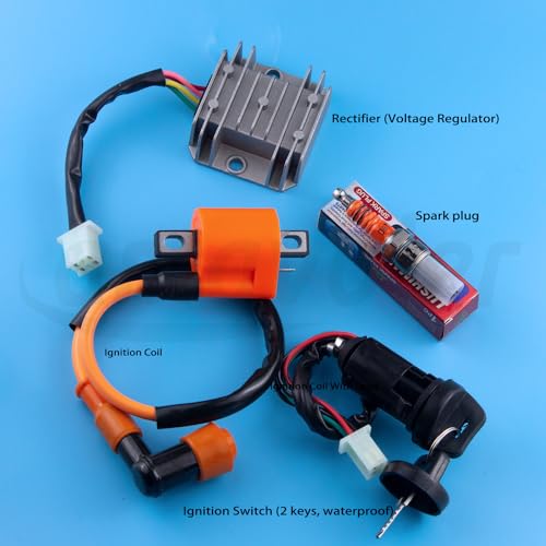 Set of 8 Complete Wiring Harness CDI Ignition Coil Solenoid Relay Spark Plug Kits Replacement Parts Fit for Most 150CC 200CC 250CC Chinese Made ATV Go Kart Quad 4 Wheeler Dirt Pit Bikes.