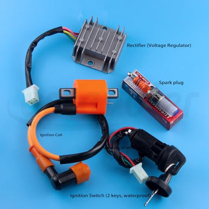 Set of 8 Complete Wiring Harness CDI Ignition Coil Solenoid Relay Spark Plug Kits Replacement Parts Fit for Most 150CC 200CC 250CC Chinese Made ATV Go Kart Quad 4 Wheeler Dirt Pit Bikes.