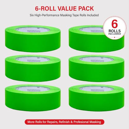 LAUCO DINOGREN Masking Green Tape 1.5 Inch x 60 Yards, 6 Rolls, Green High Performance Painters Tape, Heat, UV and Water Resistant Tape for Car Painting and Auto Body Refinishing 7766 - size: 1.5in-6rolls