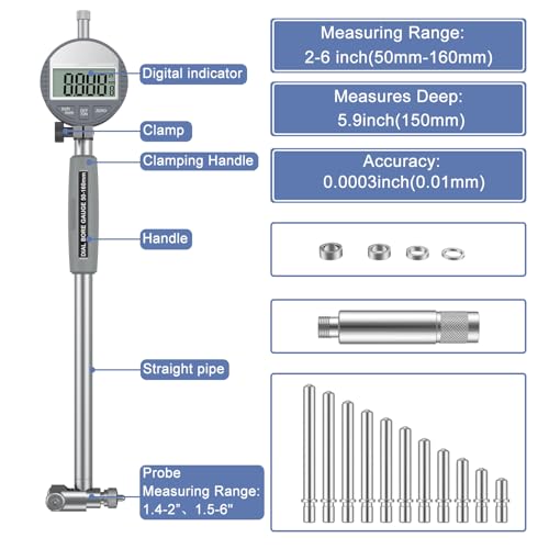 HDLNKAK Digital Dial Indicator Bore Gauges Set (2"-6"/0.0005") - Blue Case - color: Grey