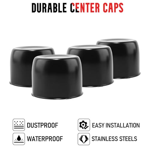 Rtrhinotuning Stainless Steel Push Through Center Caps 4.9" for Trailer Truck Rv Wheel Rims Chrome Trailer Hub Cap 3.66" Hight 4 PCS Wheel Center Caps - color: Black, size: 4.92" Center Hole, 3.66" Height