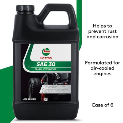 Castrol SAE 30 Small Engine Oil For 4-Cycle Engines – Protects Against Rust & Corrosion – Formulated For Air-Cooled Engines (Pack of 6 (48 oz Bottles)) - size: Pack of 6 (48 oz Bottles)