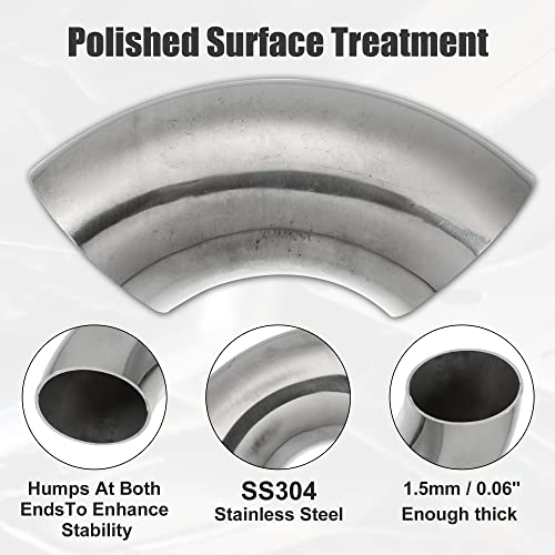 X AUTOHAUX 2pcs OD 1.75 Inch 90 Degree 1.5mm Thickness Mandrel Bend Elbow SS304 Stainless Steel Bend Tube Exhaust Elbow Pipe for Car Modified Exhaust System - size: 1.75"