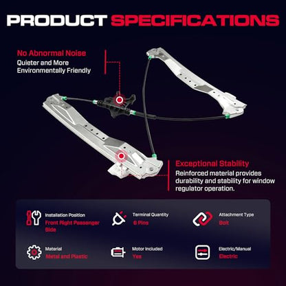 Front Passenger Side Power Window Regulator with Motor (6 Pins) Fit for 2008-2016 Town & Country, 2008-2020 Dodge Grand Caravan, 2012-2015 Ram C/V, 748-509 - size: Front Passenger With Motor
