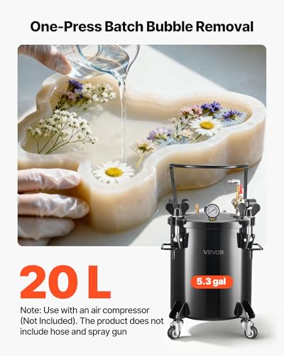 VEVOR Heavy Duty Steel Pressure Pot, 5.3 Gal/20 L Heavy Duty Steel Air Tool Pressure Pot, Pressures Pots with Three Quick-Connect Couplers for Home Use, DIY, Art Creations, Large-Diameter Tank - size: 20L/5.3Gal