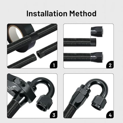 EVIL ENERGY 6AN Fuel Line Kit, 6AN Hose Nylon Braided Fuel Line Hose Fitting Kit CPE Fuel Hose 20FT Black - size: 6AN 20FT