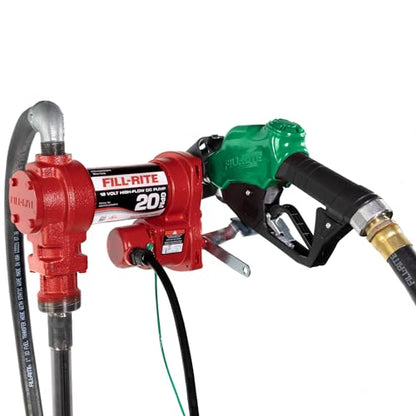 Fill-Rite FR4210HB 12V 20 GPM Fuel Transfer Pump with Discharge Hose & Automatic Nozzle, Red Gasoline, Diesel, Kerosene, Ethanol & Methanol Blends & Biodiesel - style: Auto Nozzle (Hi-Flow Green)