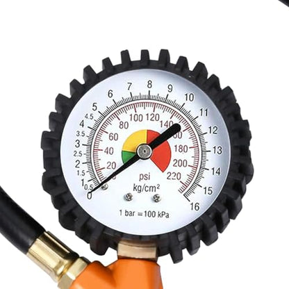 Professional Pneumatic Tire Inflator with Precision Pressure Gauge 3-in-1 Inflation, Pressure Measurement, and Deflation Function 0-220 PSI Suitable for Cars, Motorcycles, Bicycles, and RVs