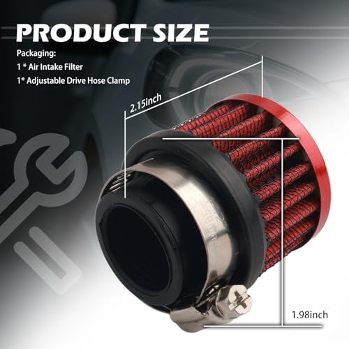 25mm Cold Air Intake Filter,Cold Air Filter with 1"-1.5" Adjustable Drive Hose Clamp for Secure Fit and Improved Airflow,Car Accessories Compatible with Car Airs Intake Systems