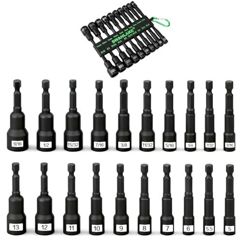 Magnetic Nut Driver Set, 20-Piece Metric & SAE 1/4" Hex Shank, Drill Socket Set, Impact Driver Bit Sets, Magnetic Bit Holder with Aluminum Alloy Snap Clip, 65mm Long Hex Bits, Quick Change Tool - color: 20pcs 65mm Black