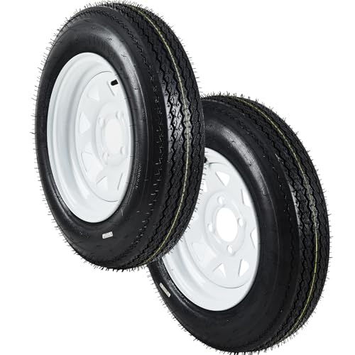 Garvee 2-Pack 5.30-12 Trailer Tires on 12” White Rims, 4 Lug on 4” Bolt Pattern, Load Range C 6PR, 1050 lbs, Bias Ply Pre-Mounted for Utility/Boat/Camper Trailers - size: 5.30-12, style: 4 Lug