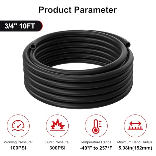 3/4 Heater Hose, 3/4" Coolant Radiator Hose SAE 20R3 Black 10FT - size: 3/4 10FT