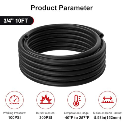 3/4 Heater Hose, 3/4" Coolant Radiator Hose SAE 20R3 Black 10FT - size: 3/4 10FT