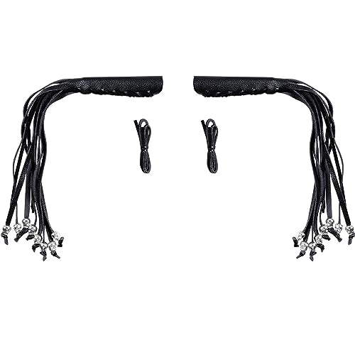 2 PCS Faux Leather Motorcycle Lever Covers with Fringes, Motorcycle Brake Clutch Lever Covers Grip Tassels Motorcycle Handlebar Handle Grip Covers, Fringed Leather Lever Covers Wraps with Skulls - color: Black & Black Laces*1 & Black Laces*1