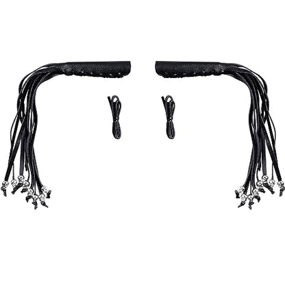 2 PCS Faux Leather Motorcycle Lever Covers with Fringes, Motorcycle Brake Clutch Lever Covers Grip Tassels Motorcycle Handlebar Handle Grip Covers, Fringed Leather Lever Covers Wraps with Skulls - color: Black & Black Laces*1 & Black Laces*1