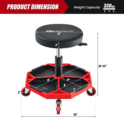 Goplus Mechanic Stool with Wheels, Magnetic Tool Tray, 330LBS Capacity - color: Red, size: Tool Tray
