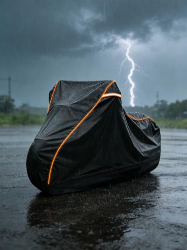 COVERVIN Full Enclosed Motorcycle Cover, 600D Heavy Duty Waterproof Motorcycle Cover, Outdoor UV Protection with Reflective Strips, Fits 108" Harley Honda Yamaha Suzuki, Cruiser, Touring Black - size: XXXL-108"