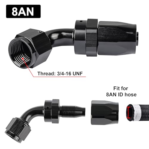 EVIL ENERGY 8AN Hose End Fitting 60 Degree Swivel for CPE Braided Fuel Hose Black - size: 8AN, style: 60 Degree