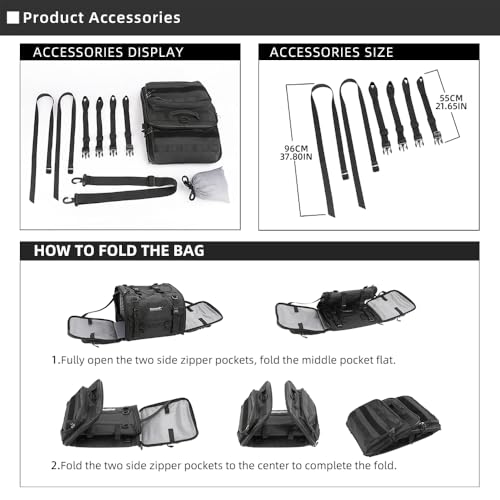 Rhinowalk Motorcycle Tail Bag, Expandable Motorcycle Travel Luggage Bags 33-45L, Waterproof All-Weather Trunk Rack Bag with Sissy Bar Straps & Helmet Rain Cover-Black - color: Black 33-45L