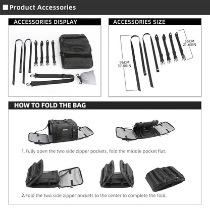 Rhinowalk Motorcycle Tail Bag, Expandable Motorcycle Travel Luggage Bags 33-45L, Waterproof All-Weather Trunk Rack Bag with Sissy Bar Straps & Helmet Rain Cover-Black - color: Black 33-45L