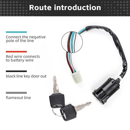 Ignition Switch with Keys 4 Wire for 50cc 70cc 90cc 110cc 125cc 150cc 200cc 250cc Taotao Buyang Coolster Kazuma Sunl Chinese ATV, Apollo Dirt & Quad Bike Go-Kart Motorcycle Switch
