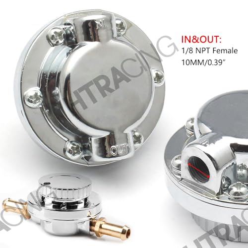 1-5 PSI Fuel Pressure Regulator with Gauge Adjustable Manual Universal for Carburetor Carb Zinc Alloy FPR with 8MM 10MM (5/16" 3/8") Hose Fittings