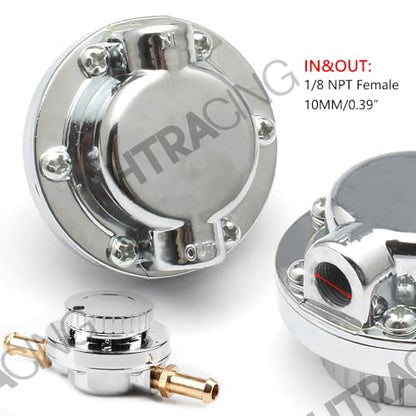 1-5 PSI Fuel Pressure Regulator with Gauge Adjustable Manual Universal for Carburetor Carb Zinc Alloy FPR with 8MM 10MM (5/16" 3/8") Hose Fittings