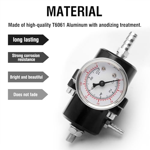 Adjustable Fuel Pressure Regulator With Gauge Hose 0-140 PSI Universal 6AN FPR Kit Aluminum Black - color: black