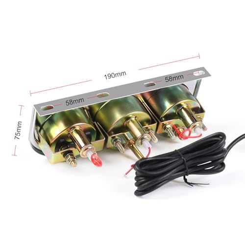 2" 52mm Car Triple Gauge Kit Set Chrome Panel Mechanical 3 in 1 Oil Pressure Gauge Fahrenheit Water Temperature Temp Gauge AMP Ammeter Gauges Meter Black Face